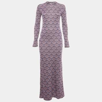 مملوكة مسبقًا فستان باكو رابان طويل محاك بنقشة جاكار لوريكس بنفسجي صغير