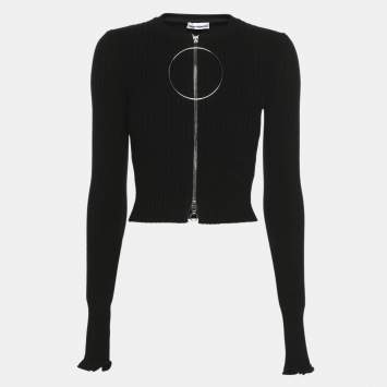 Pre Owned Paco Rabanne Black Knit Zip Full Sleeve Cardigan