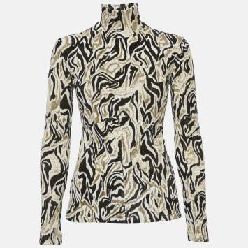 مملوكة مسبقًا Paco Rabanne White/Black Lurex Velvet High Neck Top S