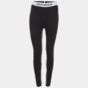 Pre Owned Paco Rabbane Black Jersey Logo Tape Detail Leggings L