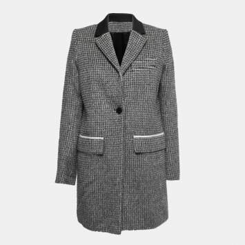 Pre Owned Paco Robanne Monochrome Houndstooth Pattern Alpaca Wool Coat M