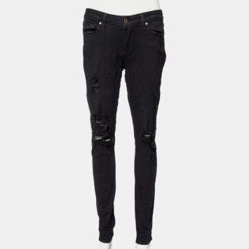 Pre Owned Paige Black Denim Ultra Skinny Distressed Verdugo Jeans M