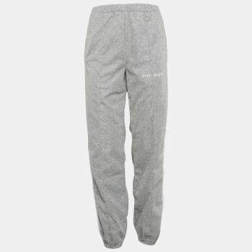 Pre Owned Palm Angels Silver Glitter Lurex Knit Tape Trimmed Trackpants L