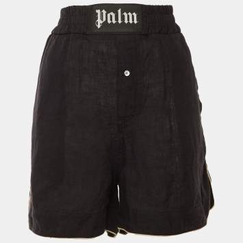 Pre Owned Palm Angels Black Linen Logo Detail Boxer Shorts L