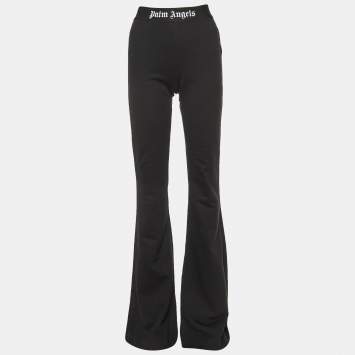 Pre Owned Palm Angels Black Cotton Logo Waist Band Flared Trousers S