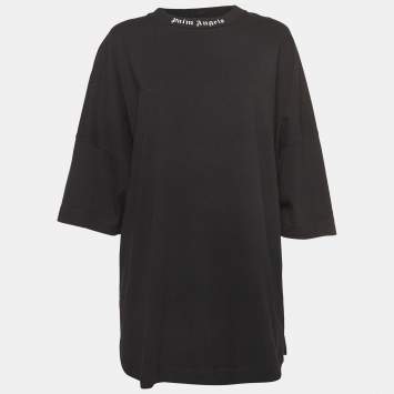 Pre Owned Palm Angels Black Logo Print Cotton Oversized T-Shirt L