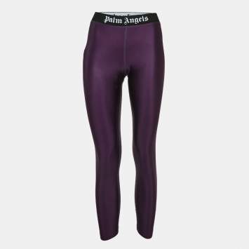 Pre Owned Palm Angels Purple Logo Waistband Jersey Track Leggings L