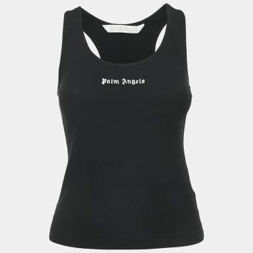 Pre Owned Palm Angels Black Logo Print Rib Knit Tank Top XS
