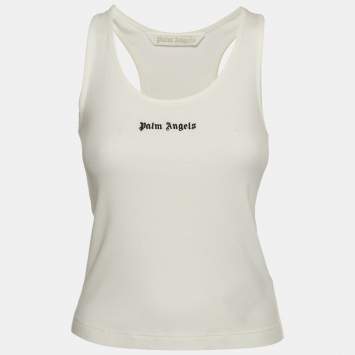 Pre Owned Palm Angels White Logo Print Rib Knit Tank Top XS