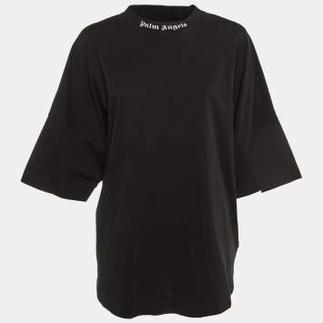Pre Owned Palm Angels Black Logo Print Cotton Crew Neck Oversized T-Shirt M