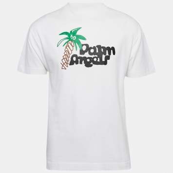 Palm Angels White Printed Jersey Crewneck T-Shirt S
