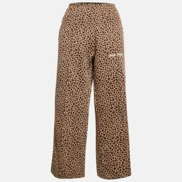 Palm Angels Brown Leopard Print Knit Contrast Tape Trimmed Trackpants M