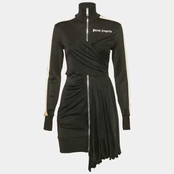 Palm Angels Black Jersey Draped Track-Style Dress S