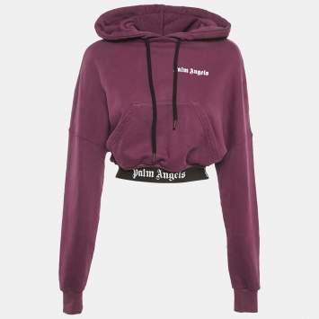 Pre Owned Palm Angels Purple Logo Printed Cotton Knit Hooded Sweatshirt S