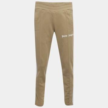 Pre Owned Palm Angels Beige Logo Print Jersey Track Pants S