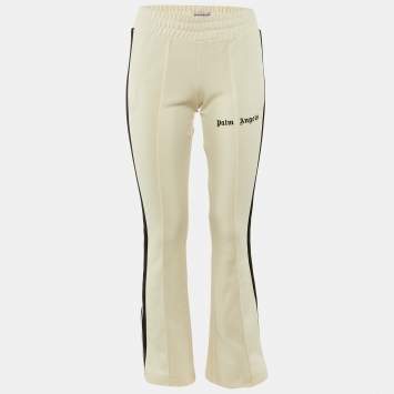 Pre Owned Palm Angels Cream Logo Print Jersey Flared Track Pants S