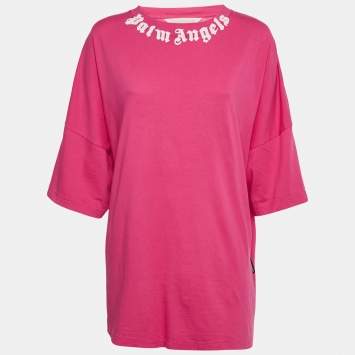 مملوكة مسبقًا Palm Angels Pink Logo Print Cotton Oversized Shirt L