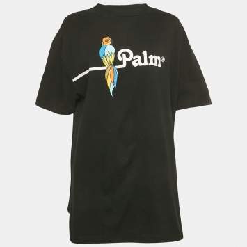 مملوكة مسبقًا Palm Angels Black Parrot Print Jersey Crewneck T-Shirt XXL
