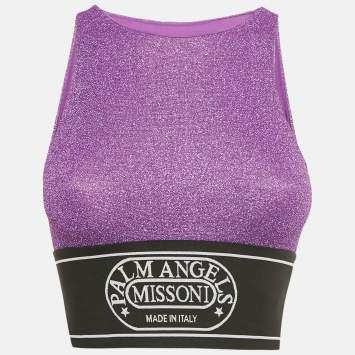 مملوكة مسبقًا Palm Angels X Missoni Purple Lurex Knit Logo Band Cropped Top S