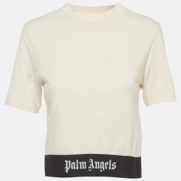 Pre Owned Palm Angels Beige Logo Hem Jersey Crop Top S