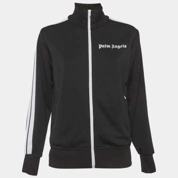 Pre Owned Palm Angels Black Logo Print Jersey Track  Jacket S