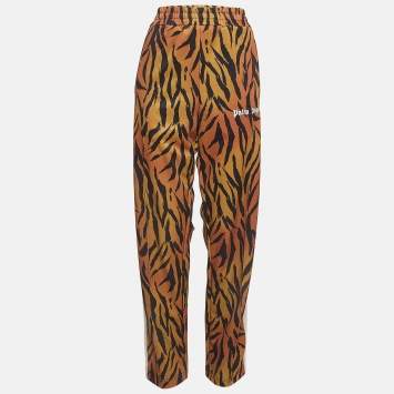 Pre Owned Palm Angels Orange Tiger Print Knit Side Stripe Detail Track Pants XL