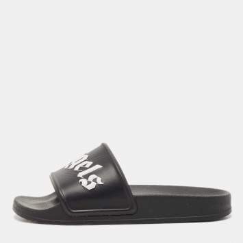 Pre Owned Palm Angels Black Leather Flat Slides Size 37