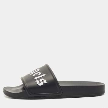 Palm Angels Black Leather Flat Slides Size 41