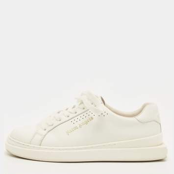 مملوكة مسبقًا Palm Angels Size 38 White Leather Lace Up Sneakers