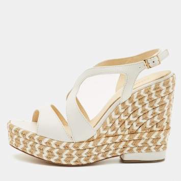 Pre Owned Paloma Barceló White Leather Espadrille Wedge Sandals Size 37