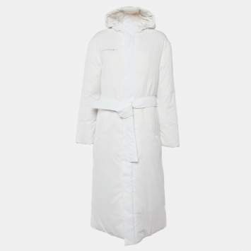 Pre Owned Pangaia White Nylon Flwrdwn Hooded Long Jacket M