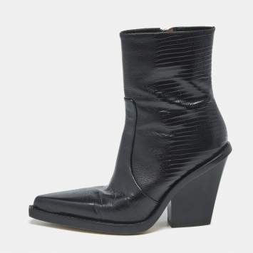 Pre Owned Paris Texas Rodeo 100 Size 37 Black Lizard Embossed Leather Mid Calf Boots