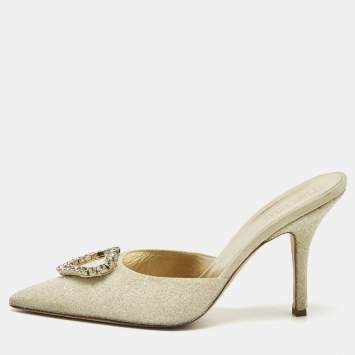 Pre Owned Paris Texas Size 40.5 Metallic Glitter and Suede Mules