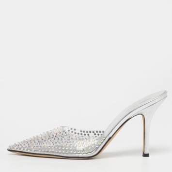 Pre Owned Paris Texas Hollywood Size 40 Transparent/Silver PVC Crystal Embellished Mules