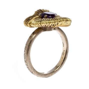 Pre Owned Pasquale Bruni Penelope Amethyst 18K Yellow Gold Flower Ring Size 53