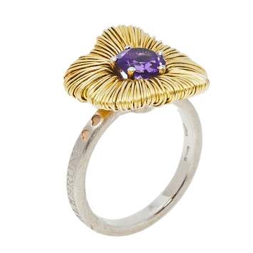Pre Owned Pasquale Bruni Penelope Amethyst 18K Two Tone Gold Flower Ring Size 53