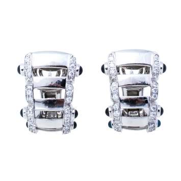 Pre Owned Patek Philippe Twenty-4 Diamond Sapphire 18K White Gold Half Hoop Earrings