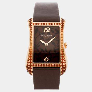 Pre Owned Patek Philippe Gondolo Serata 4962/200R-001 Quartz Brown 18K Rose Gold Men’s Wristwatch 28mm