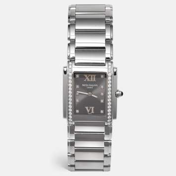 Pre Owned Patek Philippe Grey Stainless Steel Diamonds Twenty-4 4910/10A-010 Women's Wristwatch 25 mm