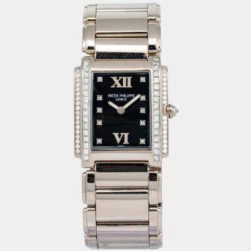 Patek Philippe Twenty-4 4910/20 Quartz Black Diamond Stainless Steel Women's Wristwatch 25 mm