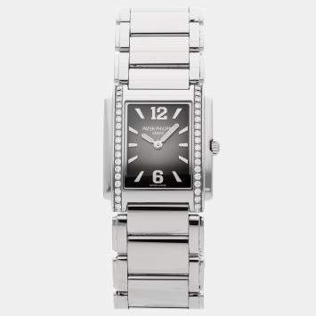 Pre Owned Patek Philippe Twenty-4 4910/1200A-010 Quartz Grey Stainless Steel Women's Wristwatch 25 mm