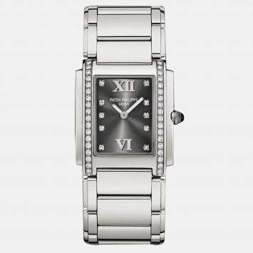 Pre Owned Patek Philippe Twenty-4 4910/10A-010 Quartz Grey Stainless Steel Women's Wristwatch 30 mm
