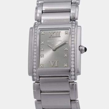 مملوكة مسبقًا Patek Philippe Twenty-4 4910/10A-010 Quartz Gray Stainless Steel Women’s Wristwatch 25 mm