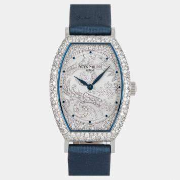 Pre Owned Pre-Owned Patek Philippe Gondolo 7099G-001 Silver Manual Winding Diamond 18k White Gold Women's Wristwatch 29 MM