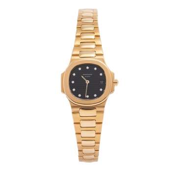 Pre Owned Patek Philippe Black 18K Yellow Gold Diamonds Nautilus 4700 Women's Wristwatch 27 mm