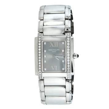 Pre Owned Patek Philippe Grey Stainless Steel Diamond Twenty-4 4910/10A-010 Women's Wristwatch 25 mm