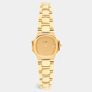Pre Owned Patek Philippe Champagne 18k Yellow Gold Nautilus 4700/51 Women's Wristwatch 27 mm