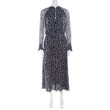 Pre Owned Paul and Joe Navy Blue Printed Silk Cutout Back Detail Zanzibar Dress S