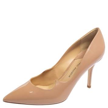 Pre Owned Paul Andrew Beige Patent Leather Pointed Toe Pumps Size 37.5