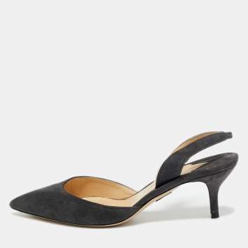Pre Owned Paul Andrew Dark Grey Suede Rhea Slingback Pumps Size 35